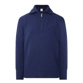 Eleventy dark blue wool half-zip knitwear with collar and silver zip detail, relaxed fit