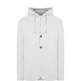 Herringbone Single-Breasted Hooded Blazer