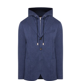 Herringbone Single-Breasted Hooded Blazer