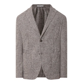 Eleventy Check Single-Breasted Blazer in brown alpaca wool blend, notched lapels, single button, patch pockets, double-vented