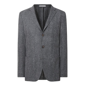 Eleventy wool-blend jacket in grigio medio melange, two-button single-breasted cut with notch lapels and flap pockets
