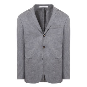 Eleventy Brushed Single-Breasted Blazer in grey wool-cashmere blend, notched lapels, two-button fastening, chest and patch pockets