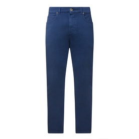 Eleventy blue slim-fit jeans in cotton-elastane blend, five-pocket style with button fly, flat lay view