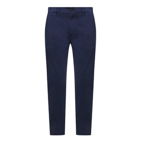 Eleventy blue cotton stretch trousers with flat front, belt loops, and slim tapered leg