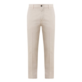 Eleventy sand cotton-elastane trousers with slim straight leg, side pockets, and button fastening