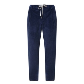 Eleventy Drawstring Corduroy Trousers in blue, 100% cotton with elasticated waistband, white drawstring, and tapered leg