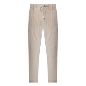 Eleventy sand cotton trousers with drawstring waist, tapered leg, and front pleats