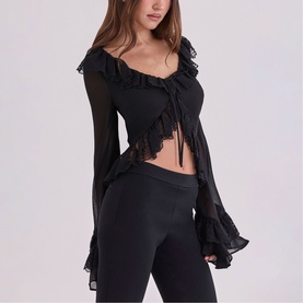 Goya Ruffle Tie Front Blouse