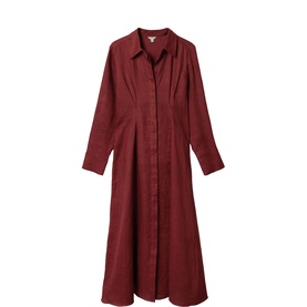 Pleated Front Linen Shirt Dress