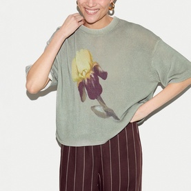 Painted Iris Floral Knitted Sweater