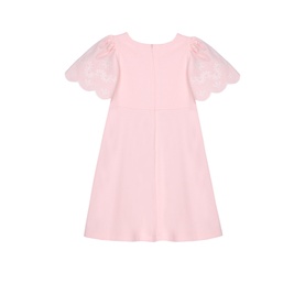 Patachou Sweet Pink children's dress with sheer floral embroidered puff sleeves and A-line silhouette, back zip fastening