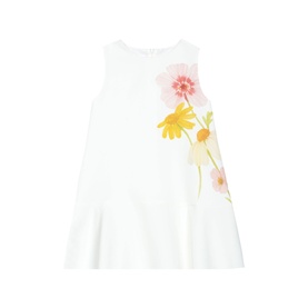Patachou girls' dress in white with watercolour floral print featuring pink and yellow flowers, sleeveless A-line silhouette