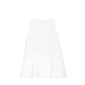 Patachou children's dress in white, sleeveless A-line silhouette with flared hem and button back detail.