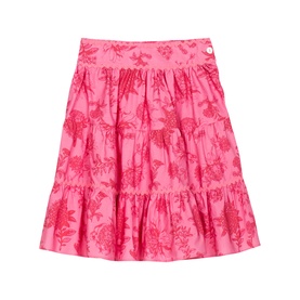 Patachou Pink Blossom tiered skirt with all-over floral print, button waist detail, and gathered layers