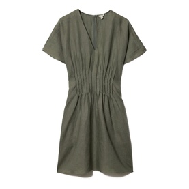 Pintuck Linen Mini Flared Dress
