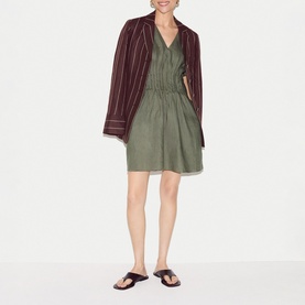 Pintuck Linen Mini Flared Dress