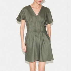 Pintuck Linen Mini Flared Dress