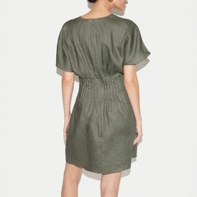 Pintuck Linen Mini Flared Dress