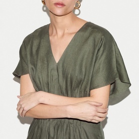 Pintuck Linen Mini Flared Dress