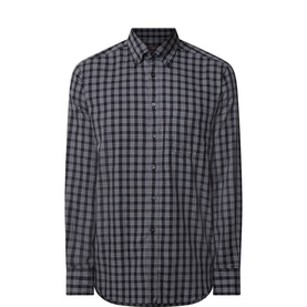 Slowear dark grey check cotton casual shirt with button-down collar and chest pocket, long-sleeved