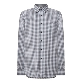 Slowear mid grey gingham check cotton casual shirt with button-down collar and long sleeves