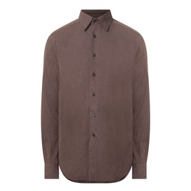 Slowear Solid Single-Cuff Shirt in dark brown cotton, Kent collar, button fastening, long sleeves and curved hemline