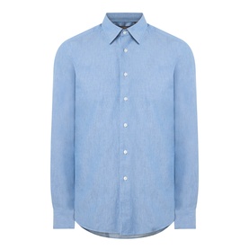 Slowear Solid Single-Cuff Shirt in light blue cotton, featuring Kent collar, button fastening, long sleeves and curved hemline.