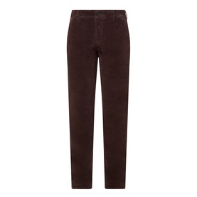 Slowear brown cotton corduroy casual trousers with flat front, belt loops, and tapered leg