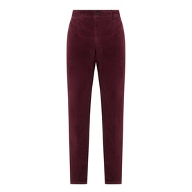 Slowear burgundy cotton corduroy casual trousers with tapered leg and elasticated waistband detail