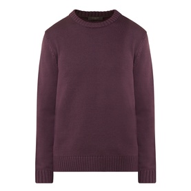 Slowear Rib Knit Sweater in burgundy, crew neckline, long sleeves, ribbed trims, 100% virgin wool