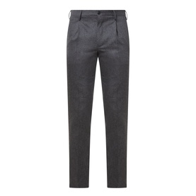 Slowear grey wool-cashmere formal trousers with single pleat front, tailored fit, and belt loops, flat lay view.