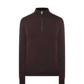 Slowear Half Zip knitwear in Ebony, featuring a mock neck collar and silver zip detail, 95% virgin wool construction