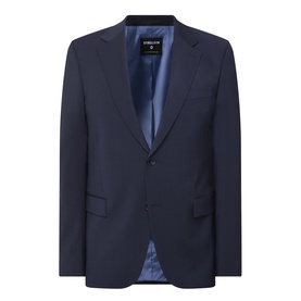 Strellson navy suit jacket with notch lapels, single-breasted two-button fastening and blue satin lining detail