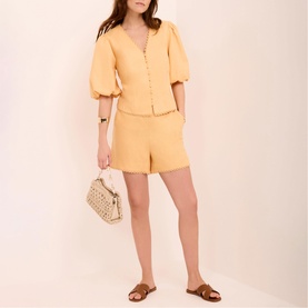 Scallop Trim Button Blouse