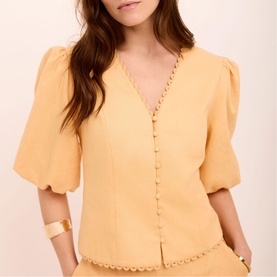 Scallop Trim Button Blouse