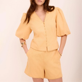 Scallop Trim Button Blouse