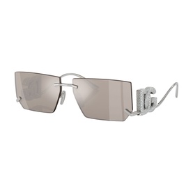 Dolce & Gabbana silver rimless rectangular sunglasses with mirrored lenses and crystal-embellished DG logo temples