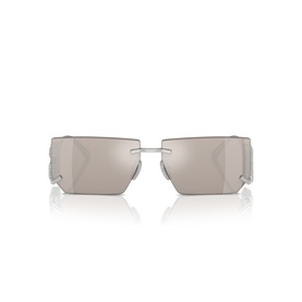 Dolce & Gabbana silver rimless rectangular sunglasses with mirrored lenses and angular geometric shield-style frames