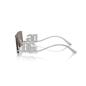 Dolce & Gabbana silver sunglasses with crystal-embellished DG logo temples, rectangular lens, side profile view