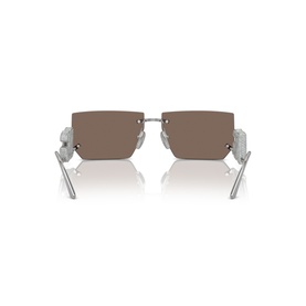 Dolce & Gabbana silver rimless rectangular sunglasses with brown lenses and sculptural silver temple detail, rear view