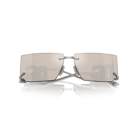 Dolce & Gabbana silver rimless rectangular sunglasses with mirrored lenses and silver metal chain temple arms