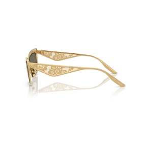 Dolce & Gabbana gold cat-eye sunglasses with ornate filigree detail on arms, side profile view