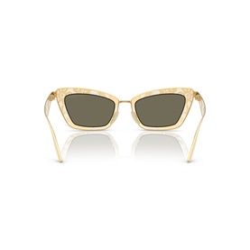 Dolce & Gabbana gold cat-eye sunglasses, rear view showing dark green lenses and transparent gold frame temples.
