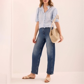 Jacquard Ruffle Trim Blouse