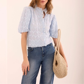 Jacquard Ruffle Trim Blouse