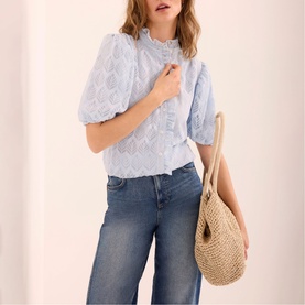 Jacquard Ruffle Trim Blouse