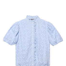 Jacquard Ruffle Trim Blouse