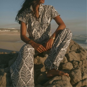 Leaf Print Wide Trousers