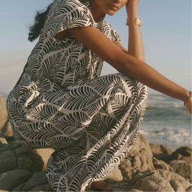 Leaf Print Wide Trousers