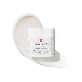 Elizabeth Arden Eight Hour Cream Ultimate Repair Moisturiser white jar with cream swatch on white background